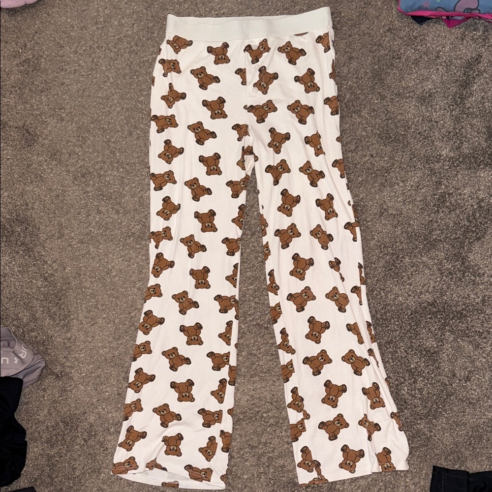 White Pajama Pants with Bear Print